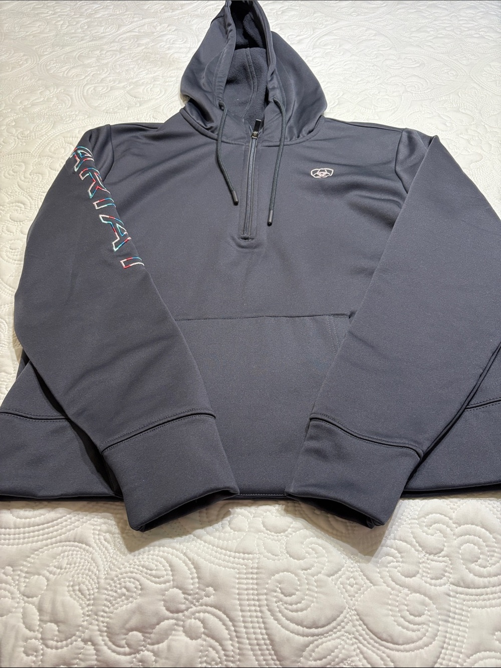 Ariat Dark Gray Quarter-Zip Hoodie with Sleeve Logo